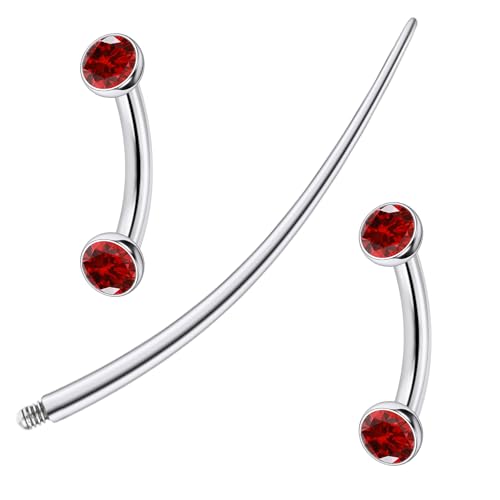 F136 Titanium 16g 6/8/10mm Eyebrow/Rook/Snug/Vertical-Labret/VCH/Snake-Eyes/Anti-Tragus/Christina/Daith/Belly-Button/Bridge/Hood/Surface Curved Barbell Piercing Jewelry for Women Men - color: Red, size: 6 mm (1/4 in)