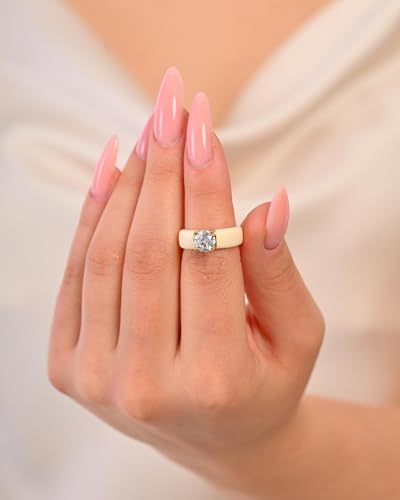 Rinfit Silicone Ring with Stone, Round Cut CZ | AAAAA Grade Cubic Zirconia, Solitaire Engagement Ring for Her, Flexible Rubber Wedding Band for Women, Patented Design - color: Pack H: Light Yellow / Gold