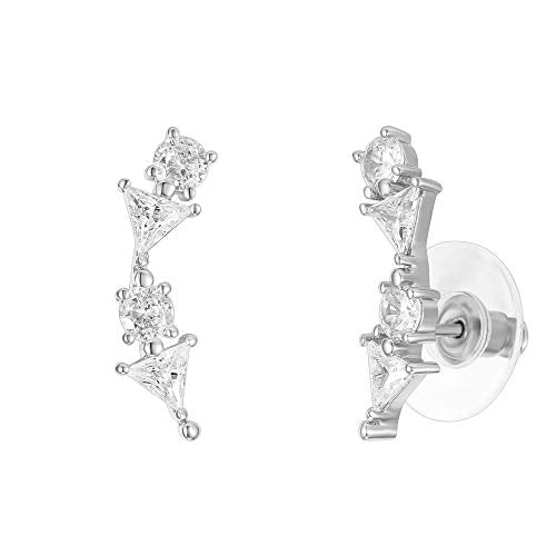 PAVOI 14K Gold Plated Cubic Zirconia Ear Crawler Earrings - Faux Diamond Ear Climber Fashion Earrings for Women - style: Geometric