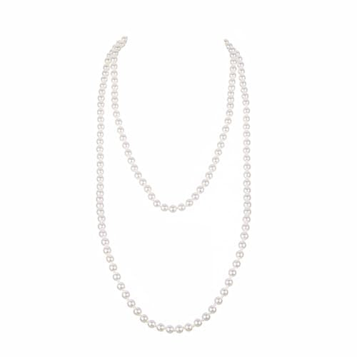 Long Pearl Necklaces for Women Faux Pearl Strand Necklace Statement Beaded Necklaces 1920s Gatsby Costume Jewelry - color: Ivory