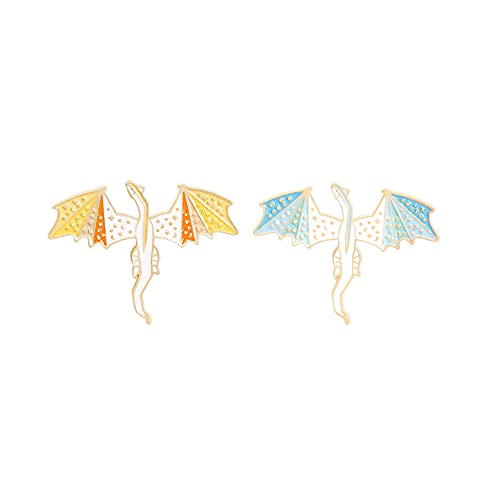 ROFARSO Dragon Enamel Lapel Pin Set Cartoon Flying Dragon Pin, Accessory for Backpacks Clothing Bags Hats Shirts(2piccs pin set)