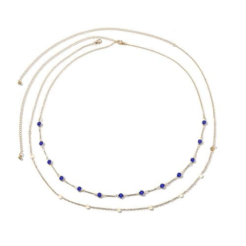 Sexy Multi-Layered Waist Chain Bikini Bead Belly Chain Summer Sequin Waist Chain Beach Crystal Waist Body Chain for Women - color: Blue