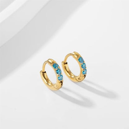 Hypoallergenic Unisex Surgical Steel Small Cubic Zirconia Huggie Hoop Earring, Color Gold - Silver - Rose Gold - Black - Rainbow, Size 6mm- 12mm Safe for Sensitive Ear - style: N07: 6MM - Gold - Blue Cubic Zirconia