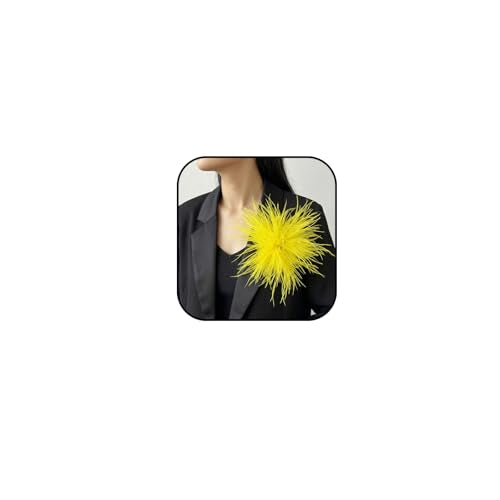 Dainty Feather Flower Brooch Pin for Women Oversized Floral Lapel Pins Elegant Feather Corsage Brooches Suit Clothes Shawl Dress for Wedding Party Banquet Dance Trendy Jewelry 150mm - color: Yellow
