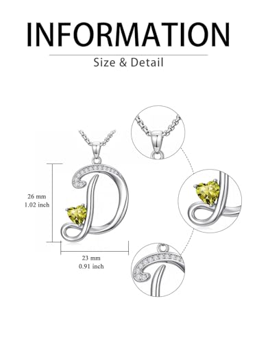A to Z Initial Birthstone Pendant Necklaces Name Jewelry for Women | 18K White Gold Plated Personalized Alphabet Jewelry Anniversary Christmas Birthday Gifts for Wife Her Daughter Girlfriend - color: D Initial-08-Aug
