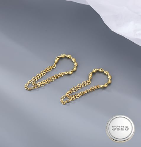 Reffeer Solid 925 Sterling Silver Cuff Earrings Chain Cartilage Wraps for Women Teens Minimalist Cuff Earrings No Piercing - color: B-Yellow