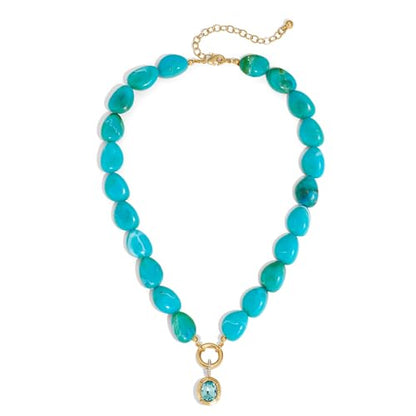 Chunky Colorful Bead Necklace Summer Fashion Statement Boho Beaded Chunky Necklace for Women Adjustable Length Lightweight Cool Suitable for Beach Vacation Daily Wear & Summer Parties - color: Turquoise-A
