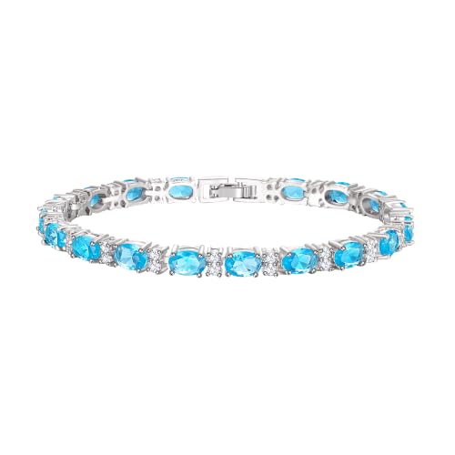 Crysdue Wedding Bridal Bracelets for Brides, Cubic Zirconia Tennis Birthstone Jewelry Gift for Women Prom - style: C_Light Blue 8“
