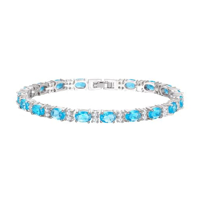 Crysdue Wedding Bridal Bracelets for Brides, Cubic Zirconia Tennis Birthstone Jewelry Gift for Women Prom - style: C_Light Blue 8“