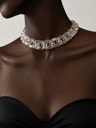 Chunky Link Cuban Chains Necklace Women's Punk Hip-hop Thick Gold Chain Choker Necklace Fashion Costume Jewelry for Women (gold) - color: clear AB color