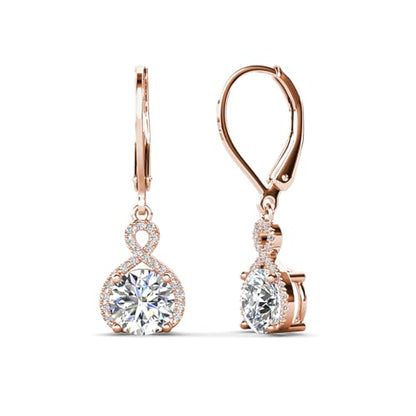 Cate & Chloe Alessandra 18k Gold-Plated Dangle Earrings for Women with Simulated Diamond Crystals | Hypoallergenic Earring Jewelry Gift for Her on Mother’s Day, Birthday, Wedding - color: Rose Gold