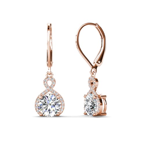 Cate & Chloe Alessandra 18k Gold-Plated Dangle Earrings for Women with Simulated Diamond Crystals | Hypoallergenic Earring Jewelry Gift for Her on Mother’s Day, Birthday, Wedding - color: Rose Gold