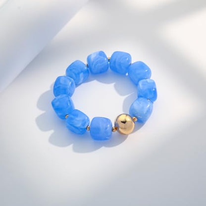 WOWORAMA Chunky Beaded Bracelets for Women Colorful Large Square Beads Bracelet Boho Acrylic Resin Stretch Bracelets Statement Chunky Bracelet Summer Jewelry - color: Square-Light Blue