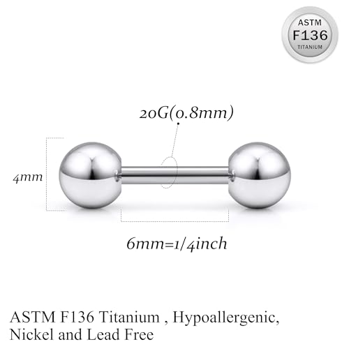 20G 18G 16G Titanium Earrings Studs Set for Sensitive Ears Hypoallergenic Piercing Jewelry Internally Threaded Cartilage Conch Helix Rook Tragus Earring Hoop Eyebrow For Women Men Ball 3-6mm - size: 20G-4MM
