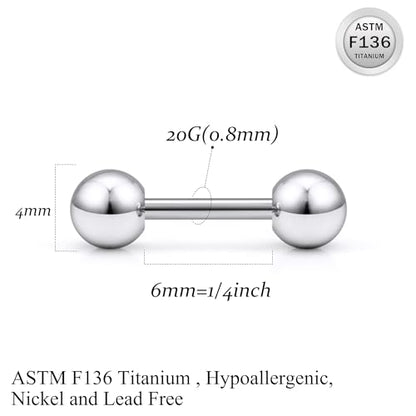 20G 18G 16G Titanium Earrings Studs Set for Sensitive Ears Hypoallergenic Piercing Jewelry Internally Threaded Cartilage Conch Helix Rook Tragus Earring Hoop Eyebrow For Women Men Ball 3-6mm - size: 20G-4MM