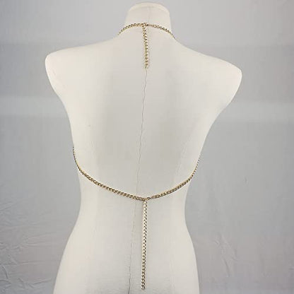 CHRAN Multi-Layer Body Chain Necklace, Gold Metal Chain Halter Top Jewelry, Sexy Chest Chain Accessory for Women - color: Golden
