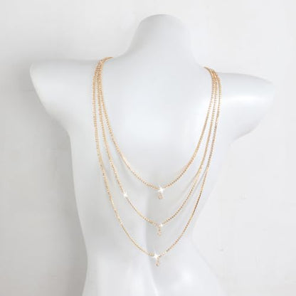 Rhinestone Layers Back Necklace Chains for Backless Dress Shinny Bridal Wedding Shoulder Body Jewelry for Women Back Body Chain - color: Gold
