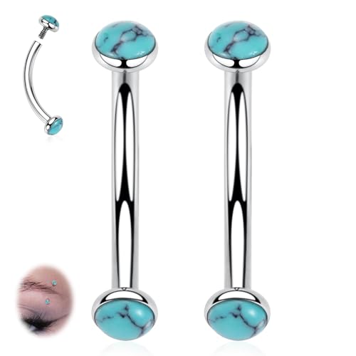 G23 Titanium Eyebrow Piercing Jewelry Eyebrow Rings Curved Barbell 16G Eyebrow Belly Button Ring Navel Rings Rook Daith Earrings Lip Ring Eyebrow Jewelry 6mm-12mm - color: 2PCS,Disc Shape Blue Turquoise,Silver