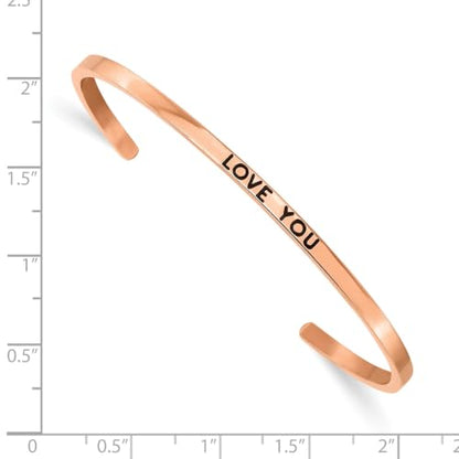Chisel Love You Crystal Cuff Bangle in Rose-Tone Stainless Steel