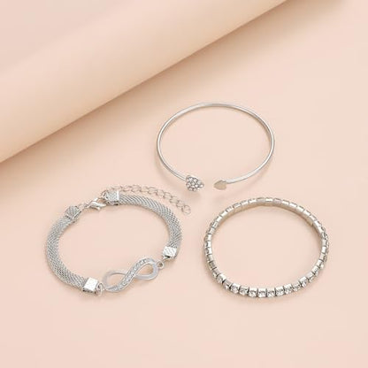 Alegend 14K Gold Plated Stackable Multilayer Bracelets + Titanium Steel(Not Rust, Resist Corruption, Easily Clean) 18K Gold Plated Single Bracelets - color: 14K Silver Heart & Infinity Symbol