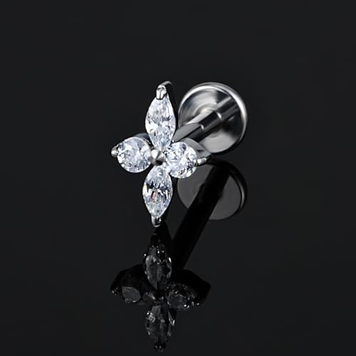 FINE4U 1PC ASTM F136 Titanium 16G Flatback Stud for Tragus, Helix, Conch 6mm 8mm - Screw on Cartilage Earring Piercing Jewelry - color: Four-Pointed Star C - Tit