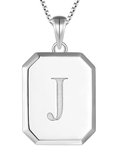 YL Initial Necklace 925 Sterling Silver Square/Round/Heart Letter Pendant A-Z Alphabet Polished Jewelry for Women - color: Letter-J, style: Square Shaped