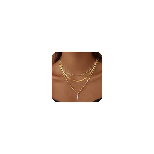 Layered Gold Cross Necklaces for Women, Stack Stackable 14K Gold/Silver Plated Cubic Zirconia Pendant Necklace Set Dainty Choker Layering Necklaces for Women Faith Jewelry Religious Gift - style: Gold-CZ-1
