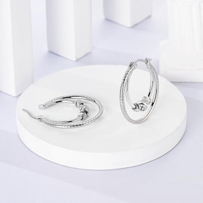 NARMO 925 Sterling Silver Earrings for Women Hypoallergenic Hoop Earrings - color: Snake Double Hoop