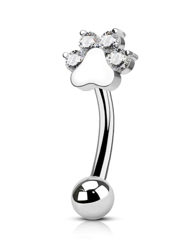 Cute G23 Titanium Paw Print Rook Earrings for Women Men-6mm, 8mm 16g Rook Piercing Jewelry Puppy Surgical Steel Eyebrow Rings Internally Threaded Dainty Eyebrow Barbells - color: 6mm