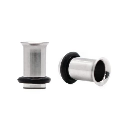 Forbidden Body Jewelry 12G-1 Inch Surgical Steel Single Flared Tunnel Plugs Plus O-Ring, Choose Pcs/Gauge - style: 2pcs: 6mm (2GA)
