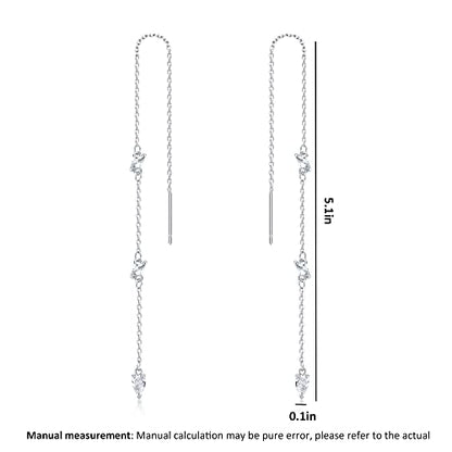 Threader Dangle Earring Teardrop Marquise Cubic Zirconia Gold/Silver Plated Long Link Chain Drop Earring for Women Girl - color: Threader Earring A-Silver
