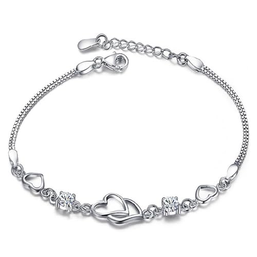 925 Sterling Silver Bracelets for Women Adjustable Love Heart Charm Chain Bracelets Fashion Jewelry Valentine's Day Gifts for Your Lover - color: 4-Purple