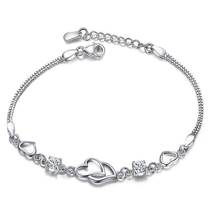 925 Sterling Silver Bracelets for Women Adjustable Love Heart Charm Chain Bracelets Fashion Jewelry Valentine's Day Gifts for Your Lover - color: 4-Purple
