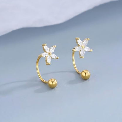 Gold Half Hoop Earrings for Women Poke Free Dainty Flower Diamond CZ Heart Huggies Backless Earrings Stay Closed Hoop No Back Screw Back Small Stud Gifts Trendy Fashion - color: Gold-CZ & Heart & Flower