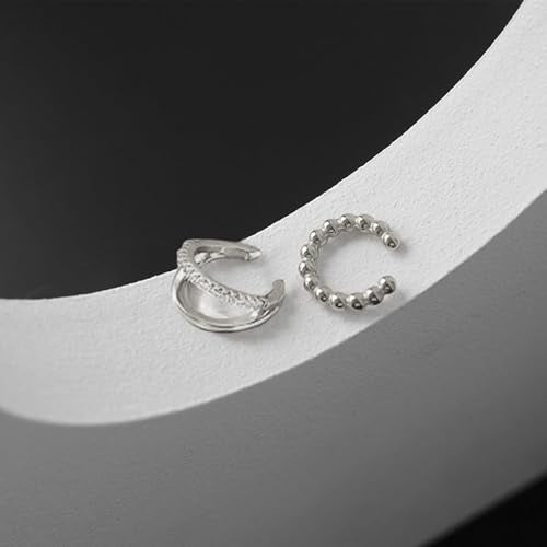 Ear Cuffs Non Piercing Ear Cuff for Women Clip on Huggie Hoop Earrings Gold Fake Earring Cuff with Chain Clips Minimalist Jewelry - color: A4:3pcs silver