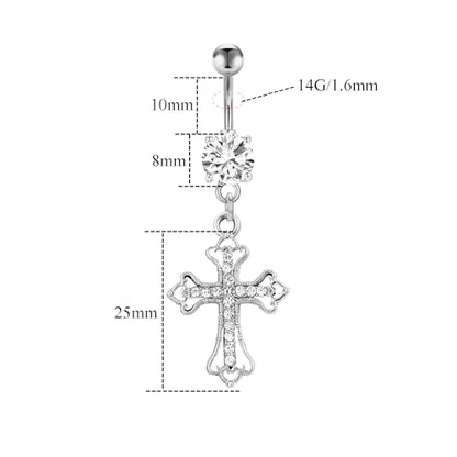 VERAMI 14G 316L Celtic Cross Belly Button Ring Surgical Steel Paved Gems Dangling Belly Button Ring Body Piercing Jewelry - color: Silver:C-6
