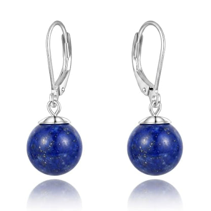 Pearl Leverback Earrings for Women Dangle Round Gemstone Earrings Birthstone Jewelry Gift Anniversary for Her - color: 19 lapis lazuli