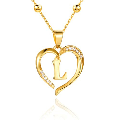 Cicy Bell Womens Heart Initial Necklace 18k Gold Plated | Personalized Letter Pendant, 17.7'' with 2'' Extender - color: Style 2-L-Gold