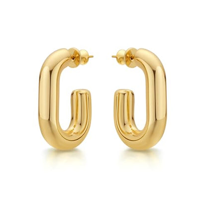 FRUMOS 18K Gold Plated Chunky Hoop Earrings for Women Fashion Thick Gold Hoops Set Jewelry for Birthday Christmas Gifts - color: Bold Lucky Hoops