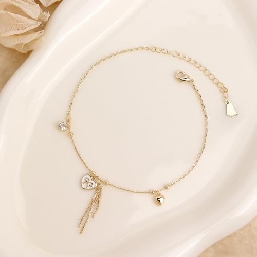 Sonateomber Gold Waterproof Ankle Bracelets for Women, Dainty Cute Adjustable Foot Non tarnish Anklets Summer Beach Jewelry Gifts - color: Gold Heart