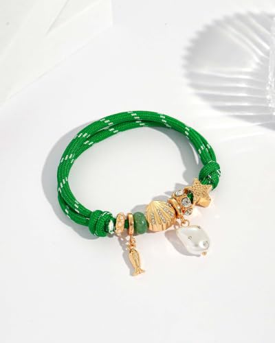Paracord Charm Bracelets for Women | Handmade, Charm Bracelet, Adjustable Braided Rope, Cute Summer Beach Jewelry - style: Pearl