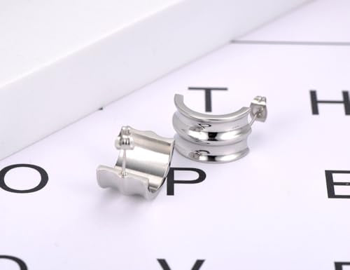 Women's Gold Plated Stainless Steel Triple Band Geometric C-Hoop Stud Earrings