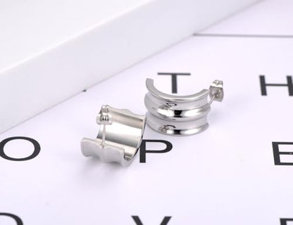 Women's Gold Plated Stainless Steel Triple Band Geometric C-Hoop Stud Earrings