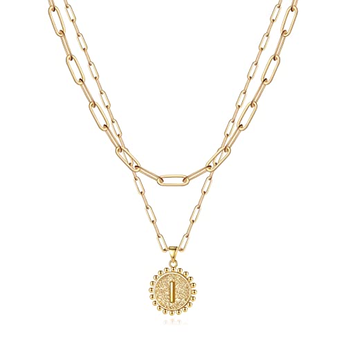 Yoosteel Layered Initial Necklaces for Women Trendy, Letter A-Z Necklace | 14K Gold-Plated, Paperclip Chain, Coin Initial Necklace, Necklaces for Teen Girl Gifts, Jewelry for Women, Gifts for Mom Wife - color: Gold, style: I