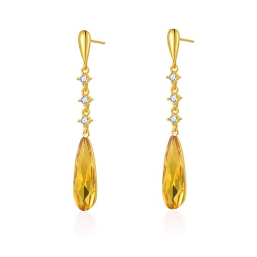 VONSSY Austrian Crystal Teardrop Drop Dangle Earrings Gold Plated Silver Post Zircon Gemstone Jewelry Gift for Woman Girlfriend Mom Wife - color: Yellow