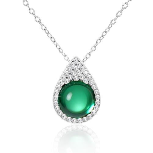 Women Trendy Faux Crystal Pendant Necklace 18K Gold/Silver Plated | CZ Halo Teardrop Drop Pendant Necklace Lightweight Fashion Jewelry Set Stackable For Wedding Daily Wear - color: Dark Green