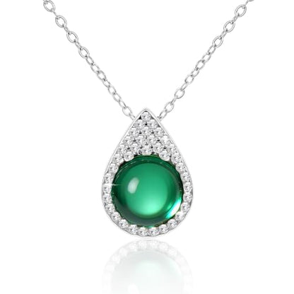 Women Trendy Faux Crystal Pendant Necklace 18K Gold/Silver Plated | CZ Halo Teardrop Drop Pendant Necklace Lightweight Fashion Jewelry Set Stackable For Wedding Daily Wear - color: Dark Green