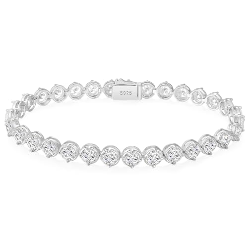 Sterling Silver 14K Gold Plated 2.5mm/3mm/4mm/5mm Round Cut Moissanite Tennis Bracelet, Classic Luxury Bezel Set Diamond Bracelets for Women Men Wedding Birthday Jewelry, Size 6.5" 7" 7.5" 8.3" - color: CZ-3mm Width-Silver, size: 6.5 Inch (Fit Wrist 5.5"-