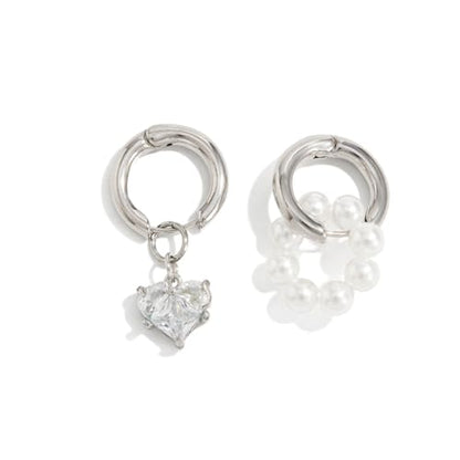 Heart Pearl Hoop Earrings Sliver Long Tassel Chain Huggie Hoop Earrings Pearl Beaded Drop Earring for Women Wedding Jewelry - color: pearl hoop