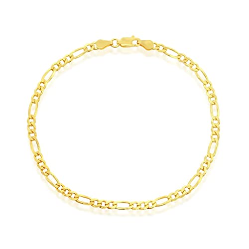 14K Gold Plated Chains – Pave Figaro/Figaro/Cuban/Marina/Franco/Cross/Butterfly/Hearts & Beads/Elephant Charms Rolo 9”/9+1” Anklets – Jewelry for Women or Teens - style: 9" - 3.5mm Figaro